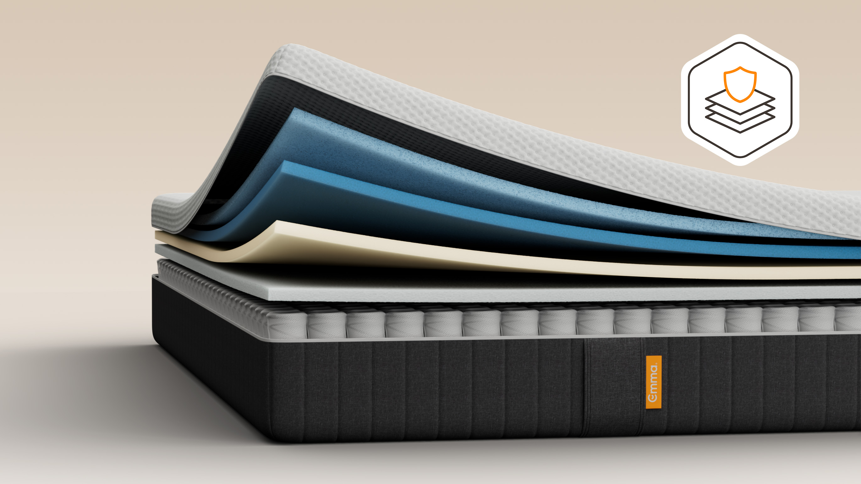 Illustrative cutaway showing the mattress layers and pocket springs.