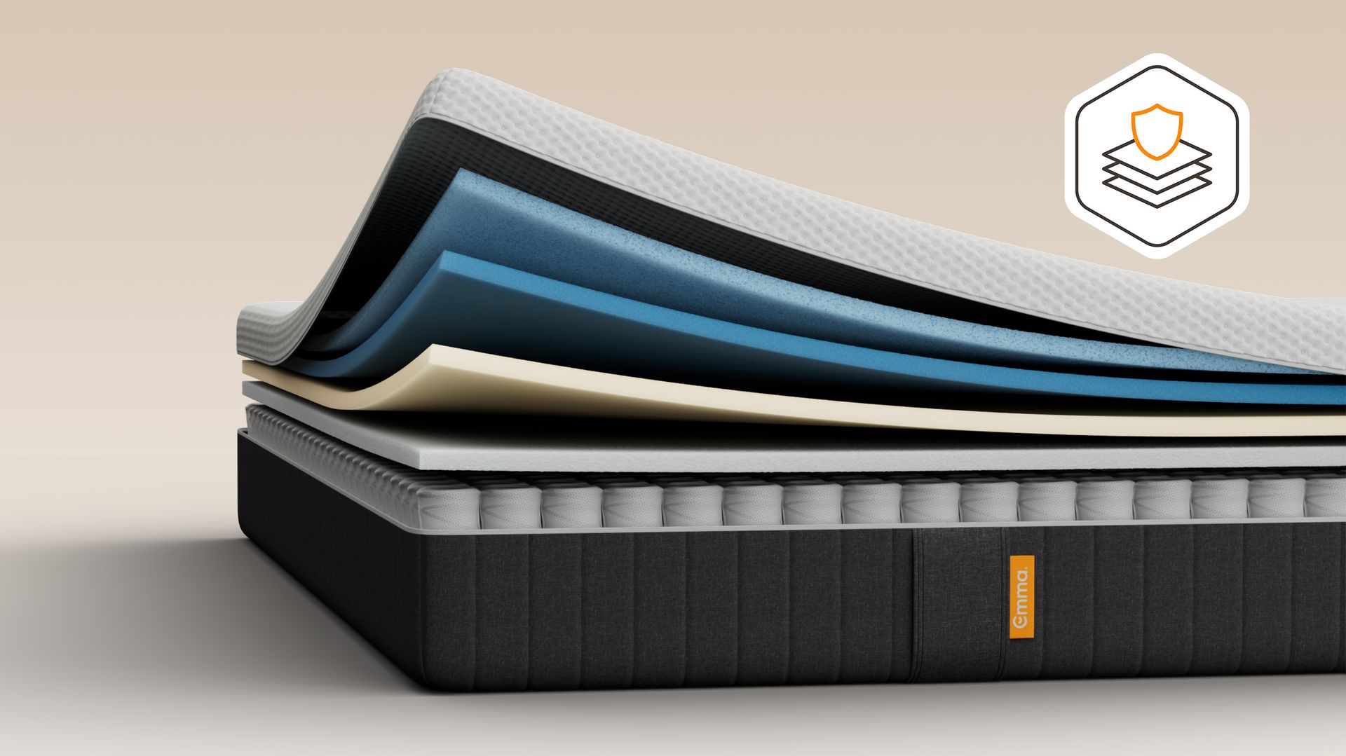 Illustrative cutaway showing the mattress layers and pocket springs.
