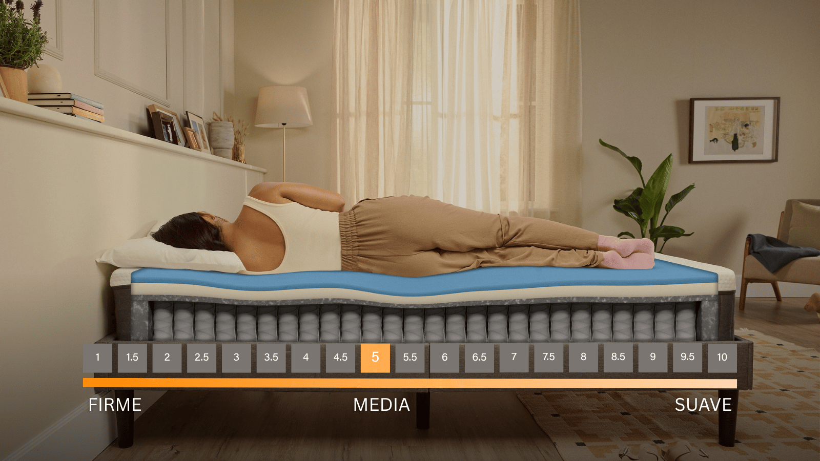 Emma Hybrid Premium con firmeza media que combina suavidad y soporte para un descanso equilibrado y confortable.