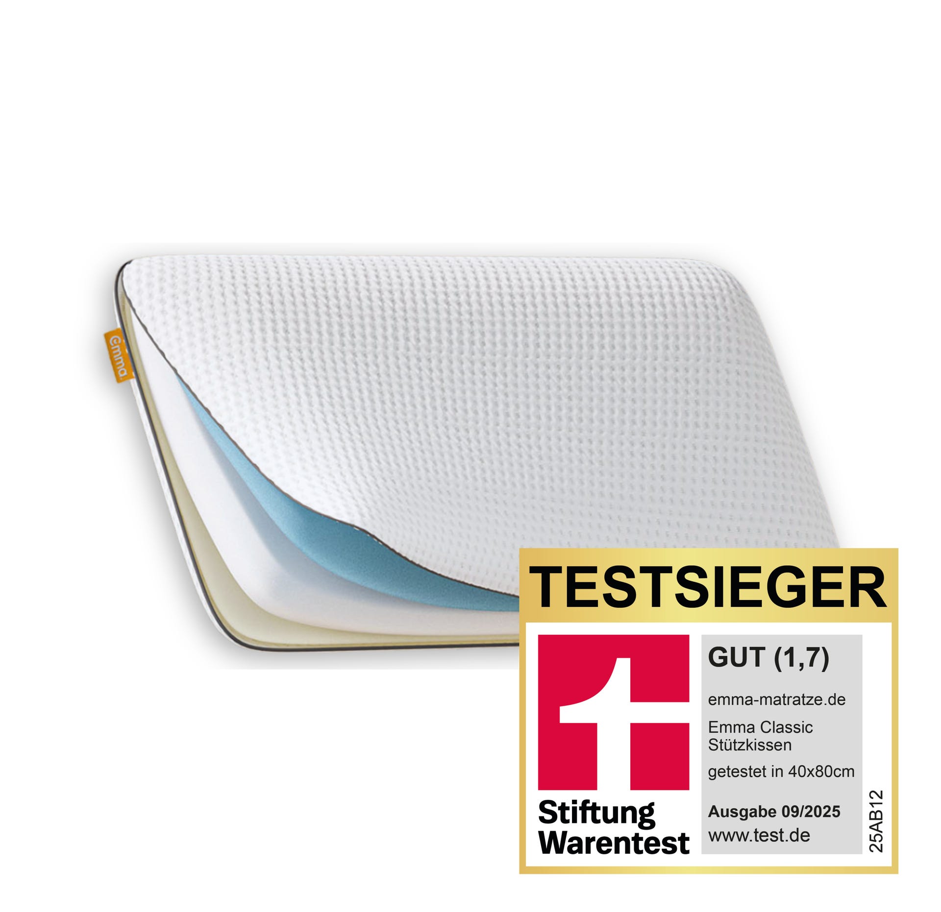 Emma Classic Stützkissen mit sichtbaren Schichten.