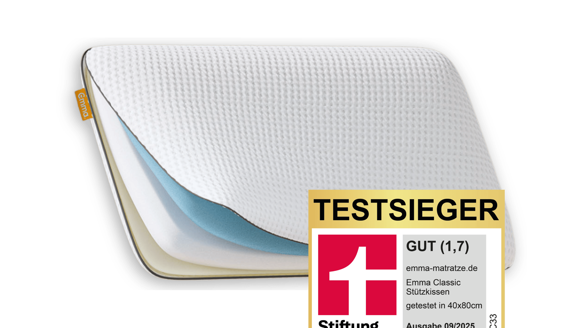 Emma Classic Stützkissen mit sichtbaren Schichten.