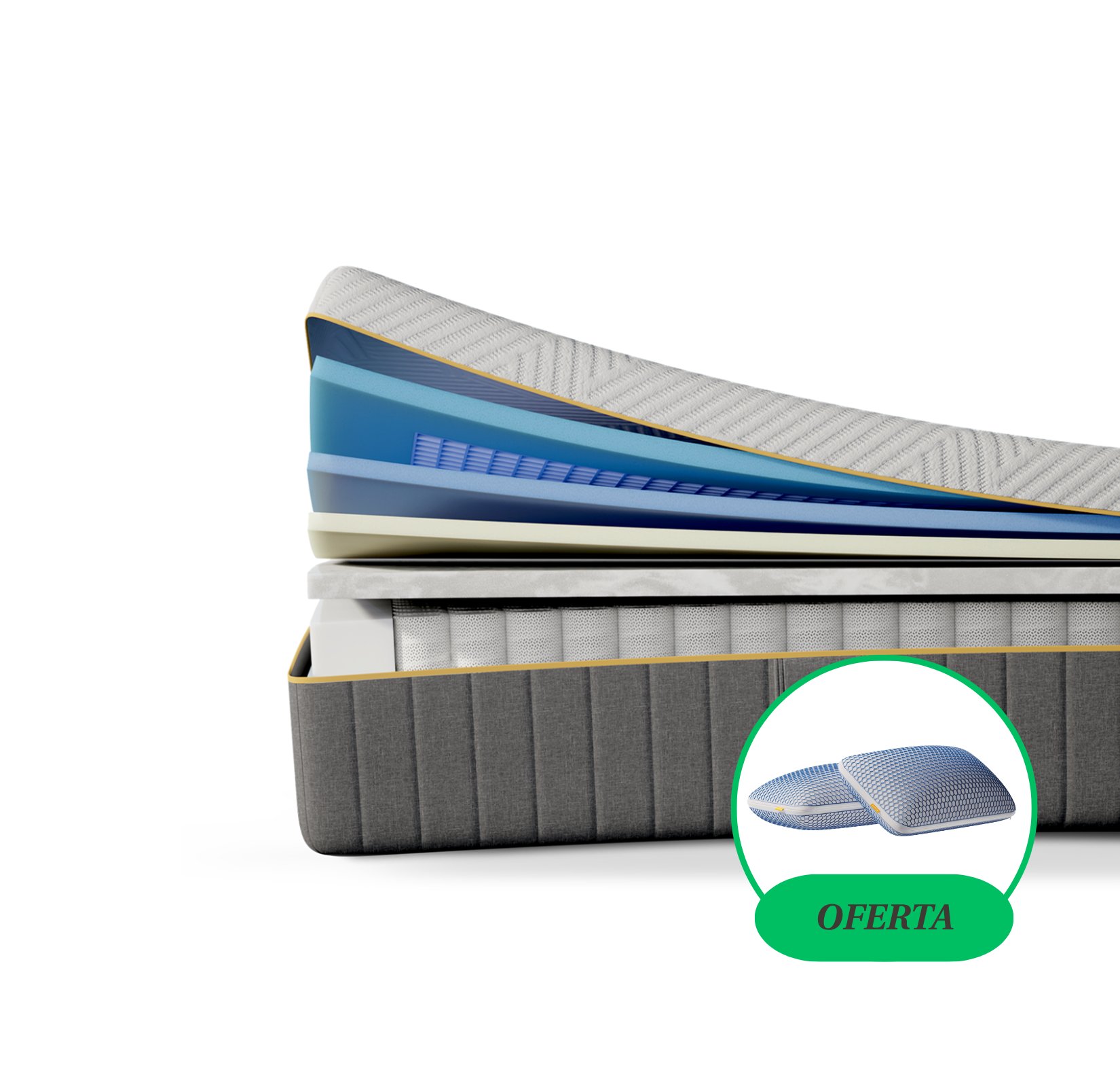 Imagem do colchão Emma Zero Gravity com detalhes das camadas visíveis