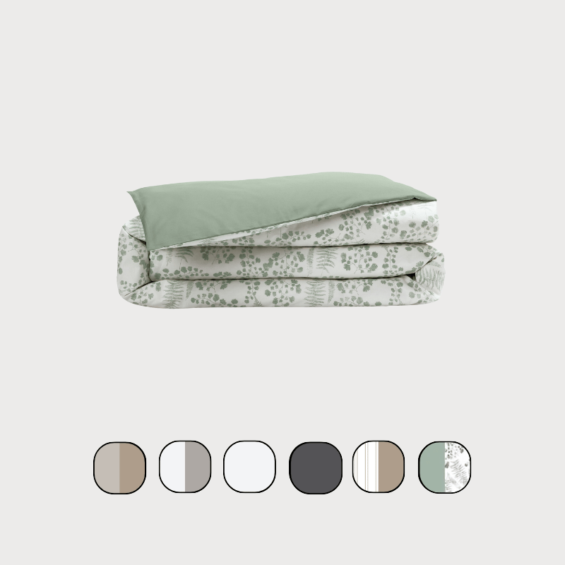 Housse de couette pliée avec échantillon de couleurs.