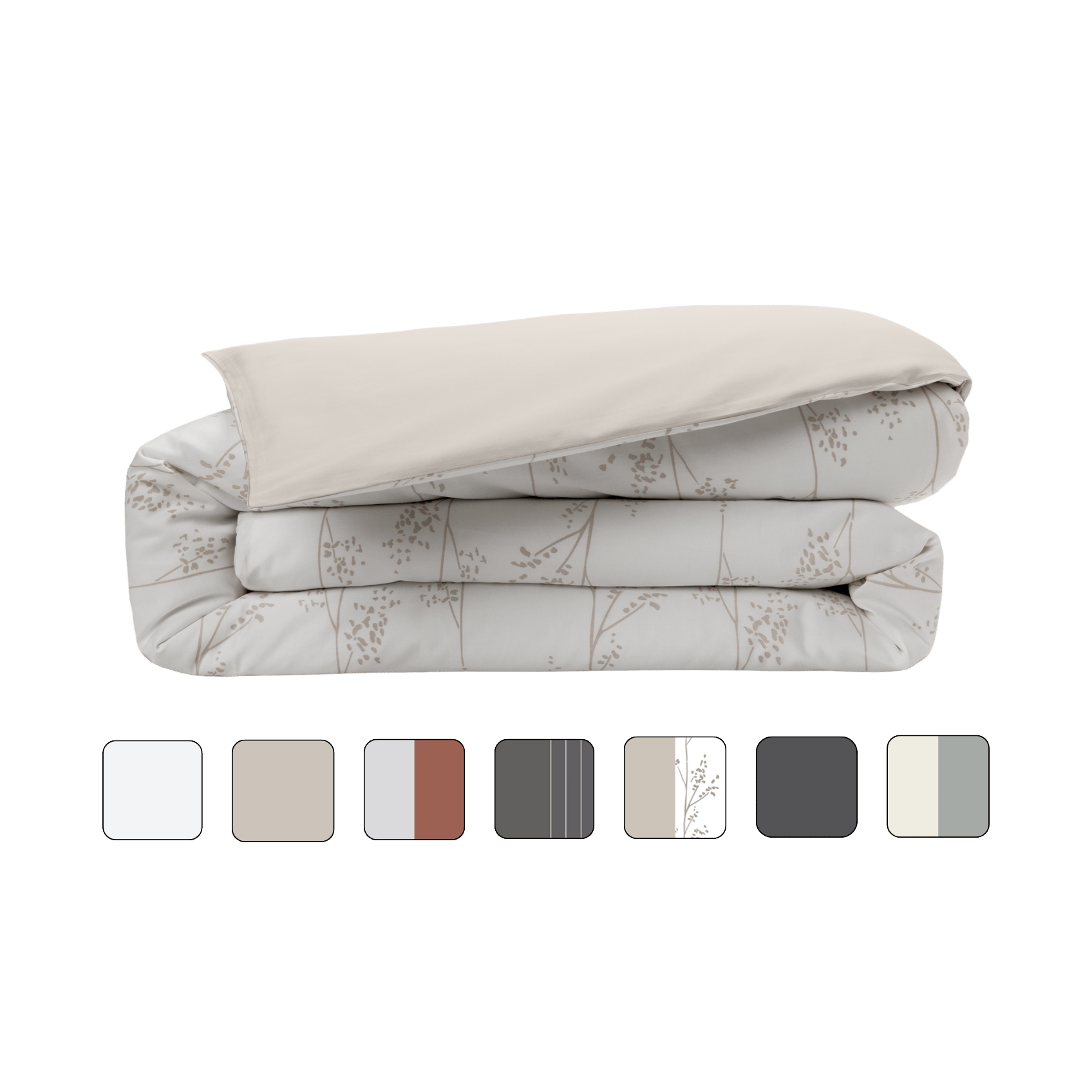 Housse de couette pliée avec échantillon de couleurs.