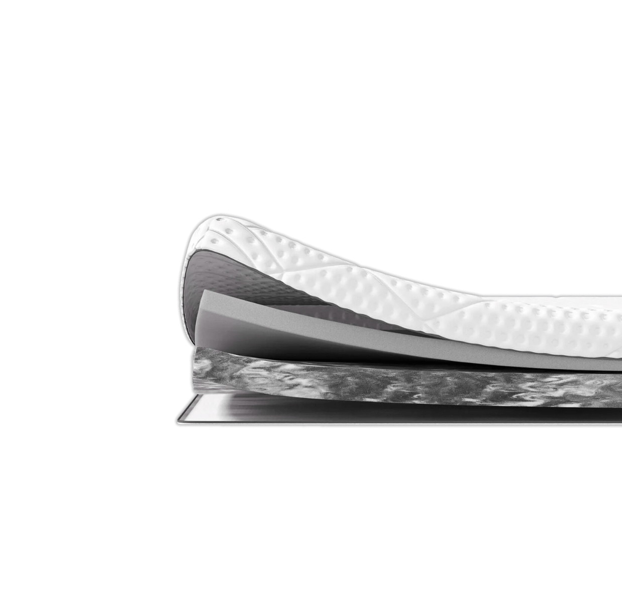 Topper a strati visibili con trapuntatura superiore, strati intermedi e base di supporto.