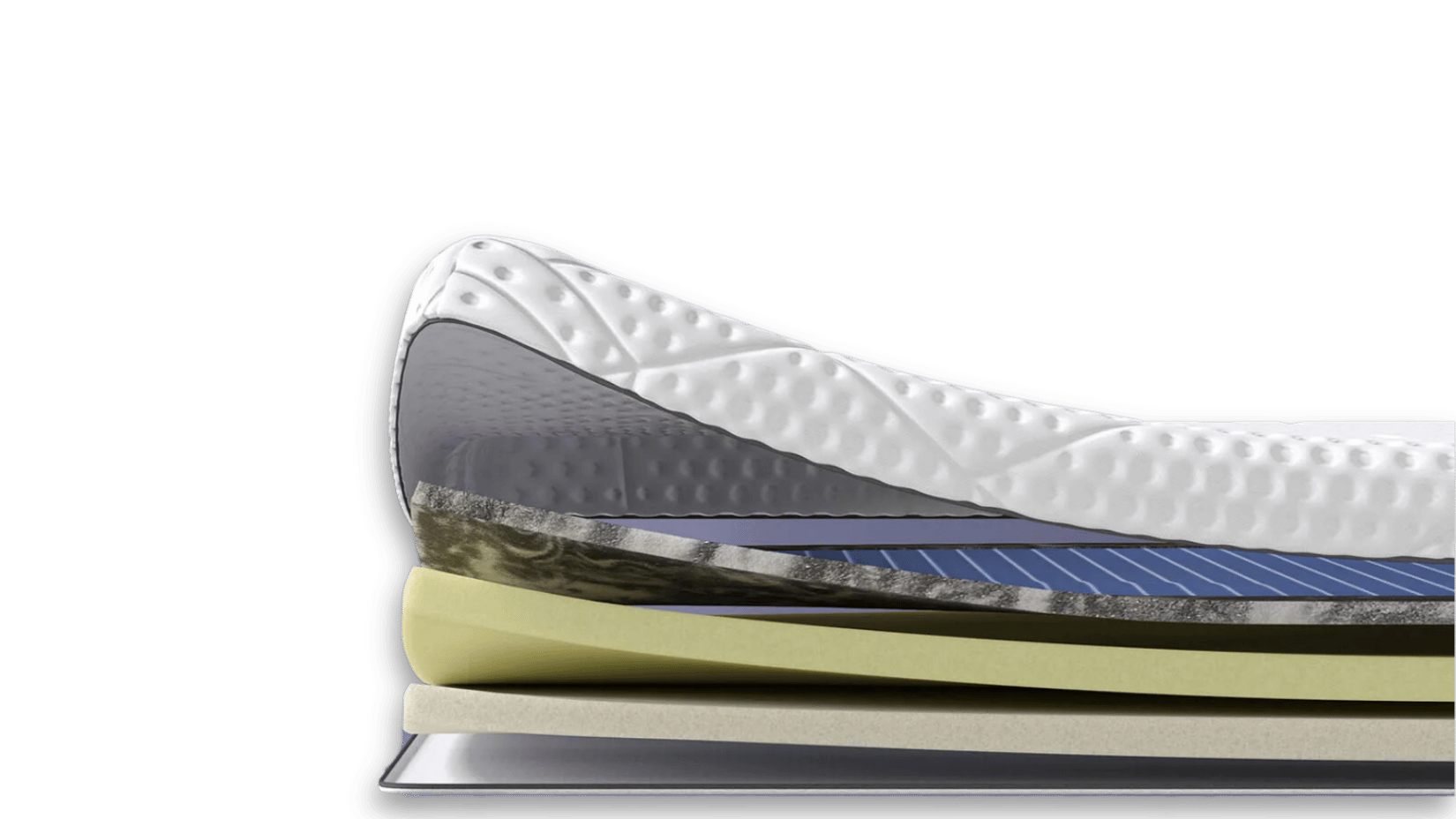 Aufgeschnittener Emma Elite AirGridTopper mit sichtbaren Schichten.