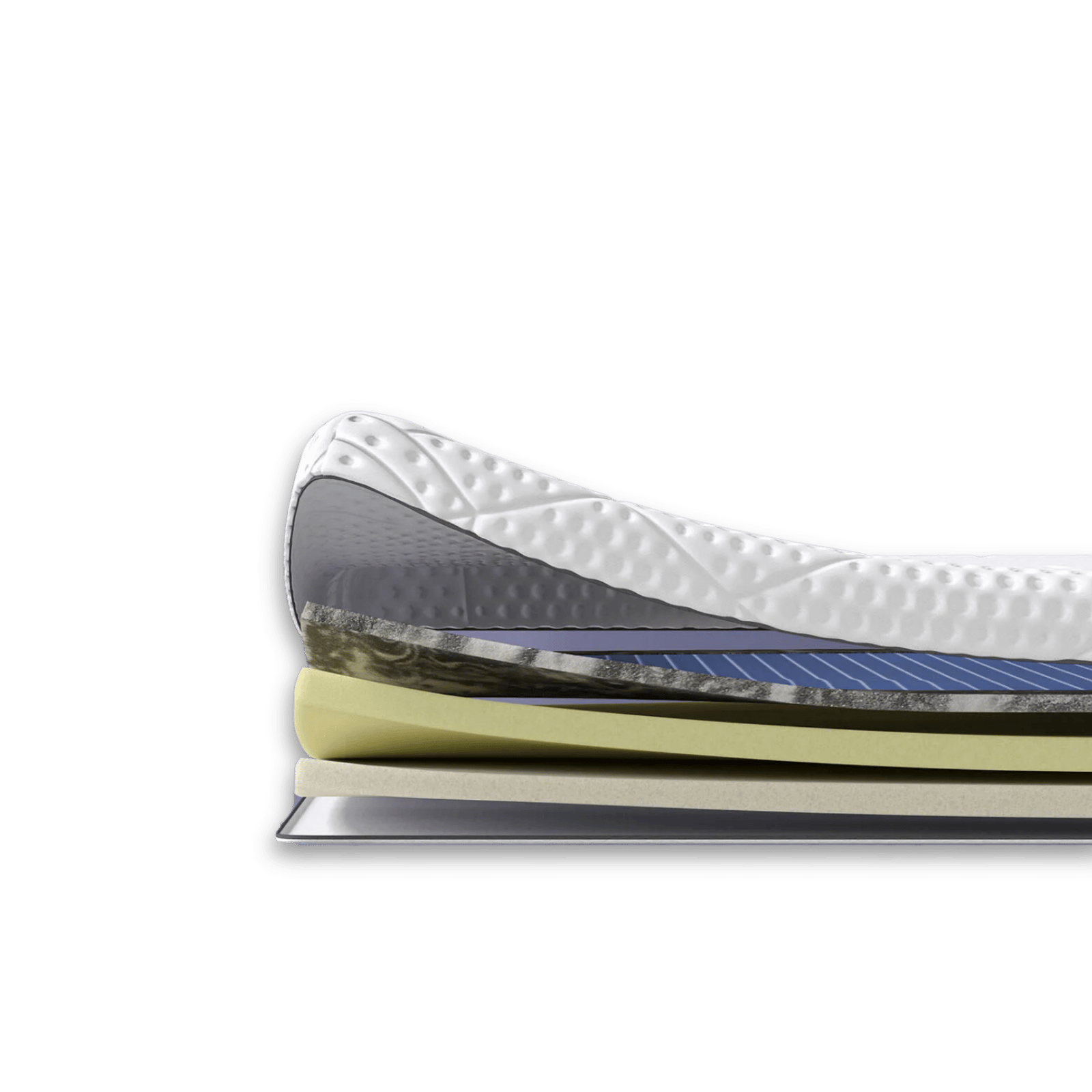 Aufgeschnittener Emma Elite AirGridTopper mit sichtbaren Schichten.