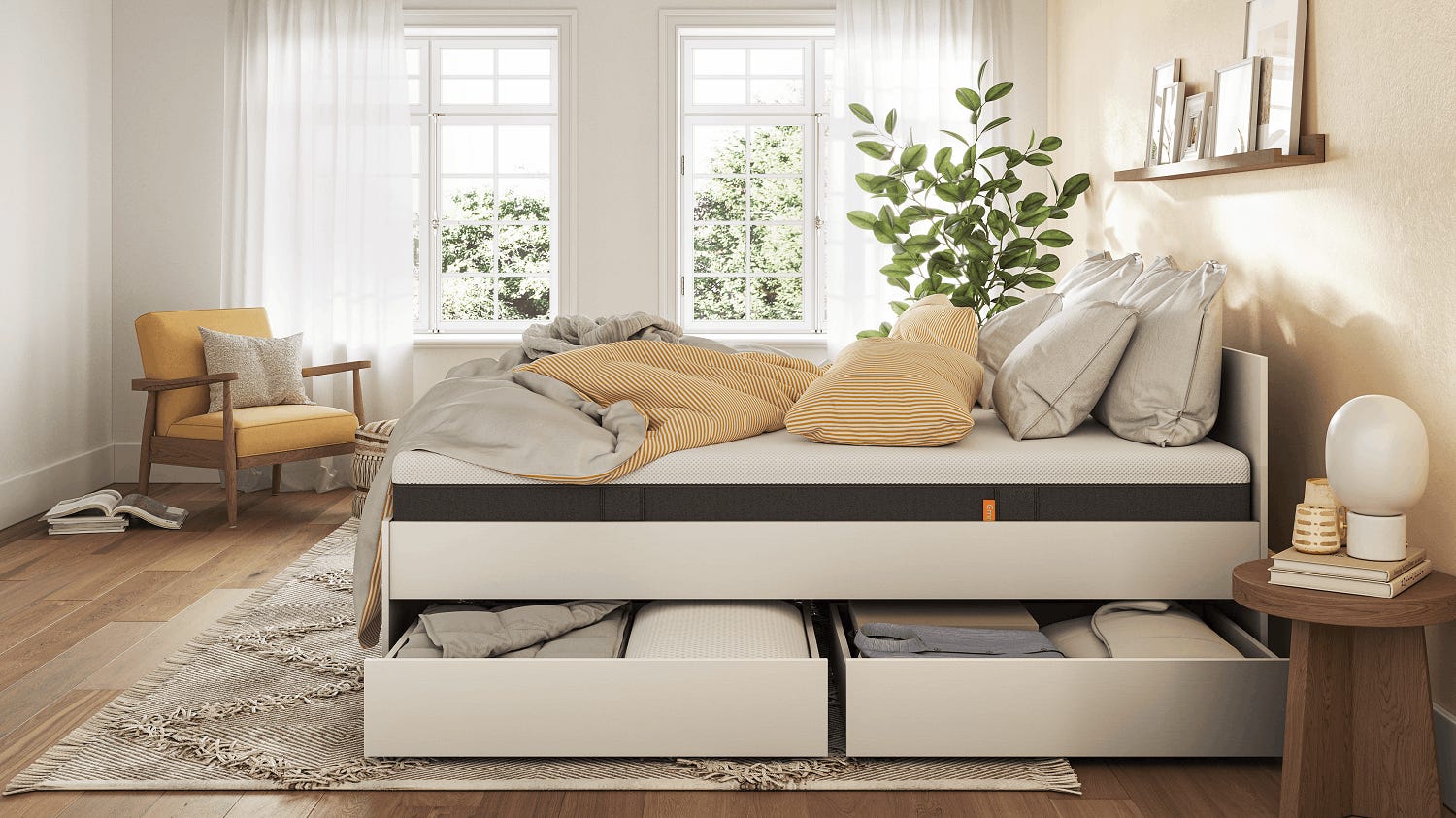 White-wooden-bed-drawers