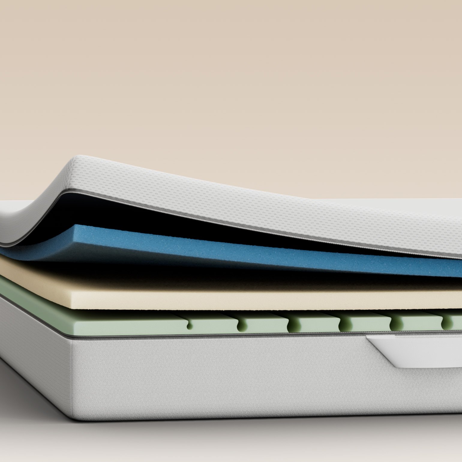 Illustrative cutaway showing the foam layers inside the mattress.