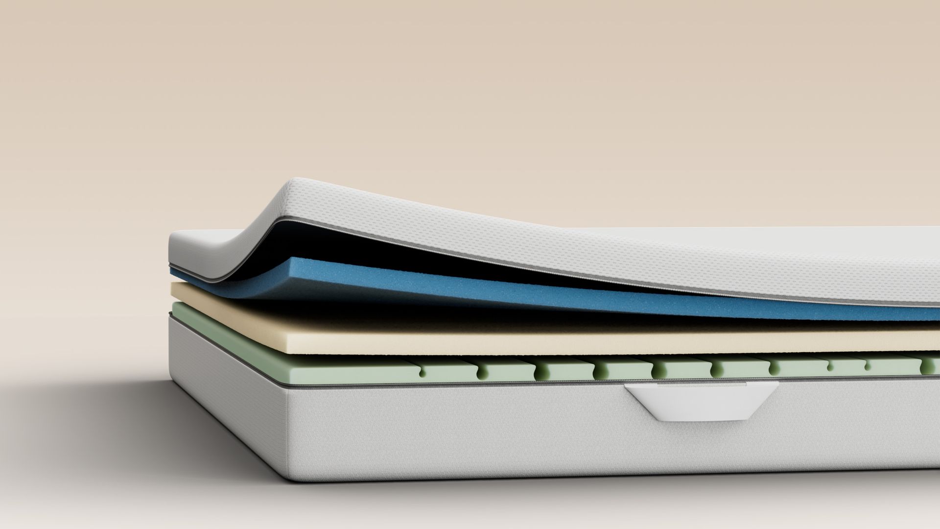 Illustrative cutaway showing the foam layers inside the mattress.