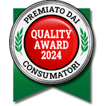 Badge 'Quality Award 2024 – Premiato dai consumatori' con nastro verde e centro rosso.