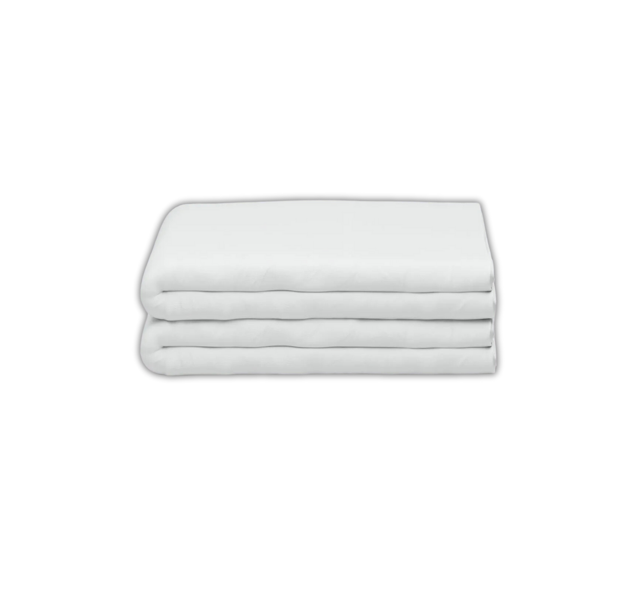 Lenzuolo bianco piegato su sfondo bianco.