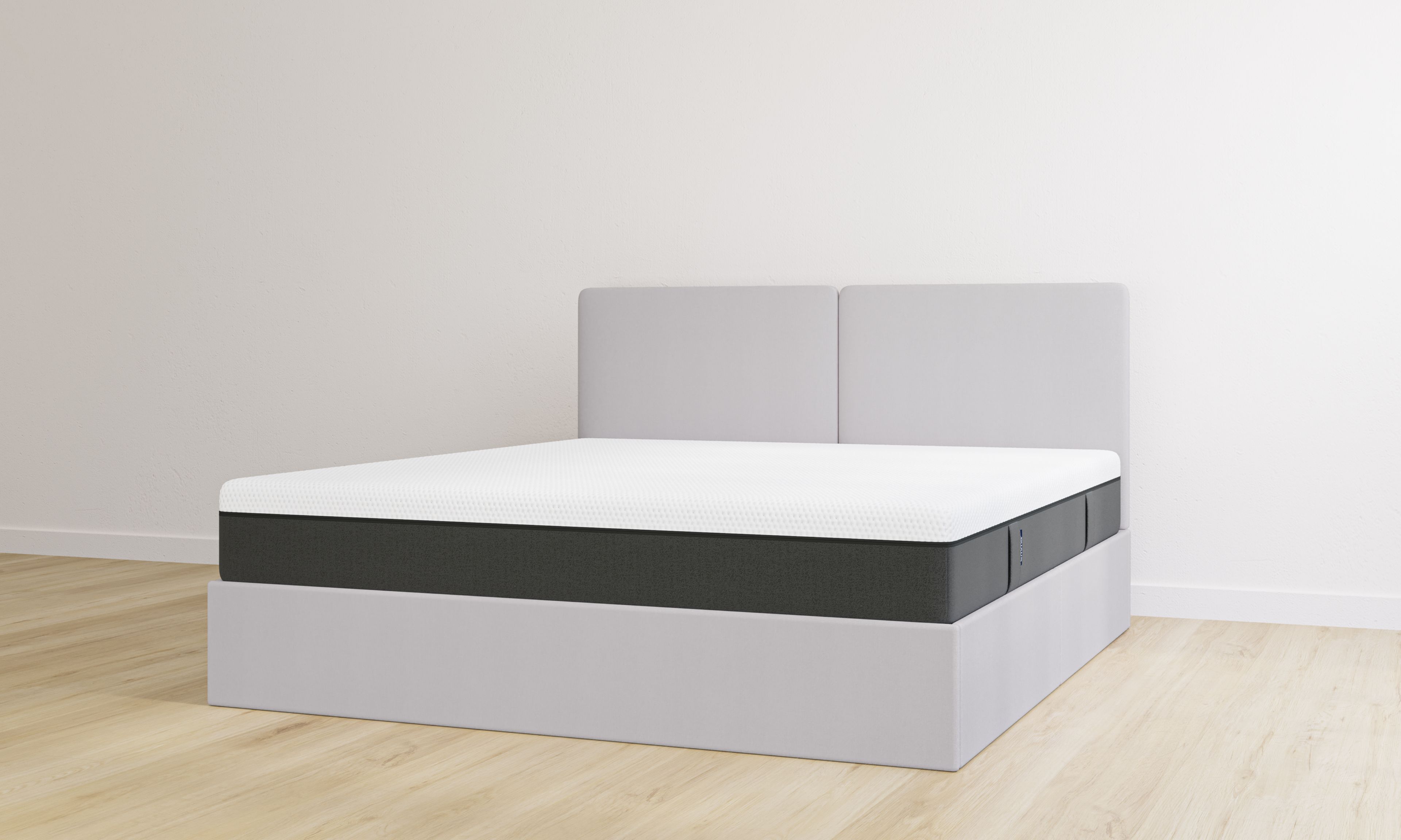 Letto contenitore matrimoniale grigio chiaro con testiera con materasso