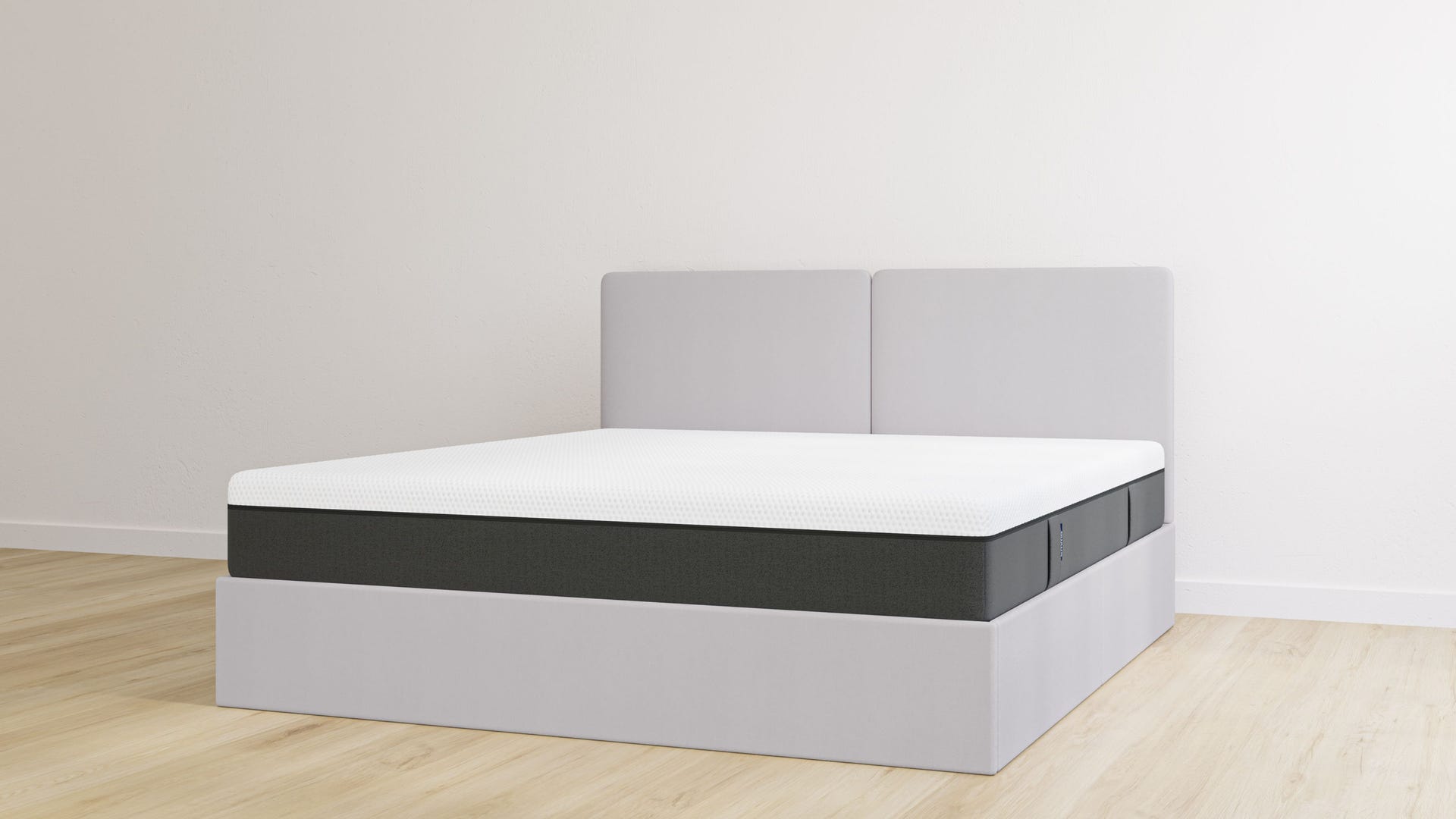 Letto contenitore matrimoniale grigio chiaro con testiera con materasso