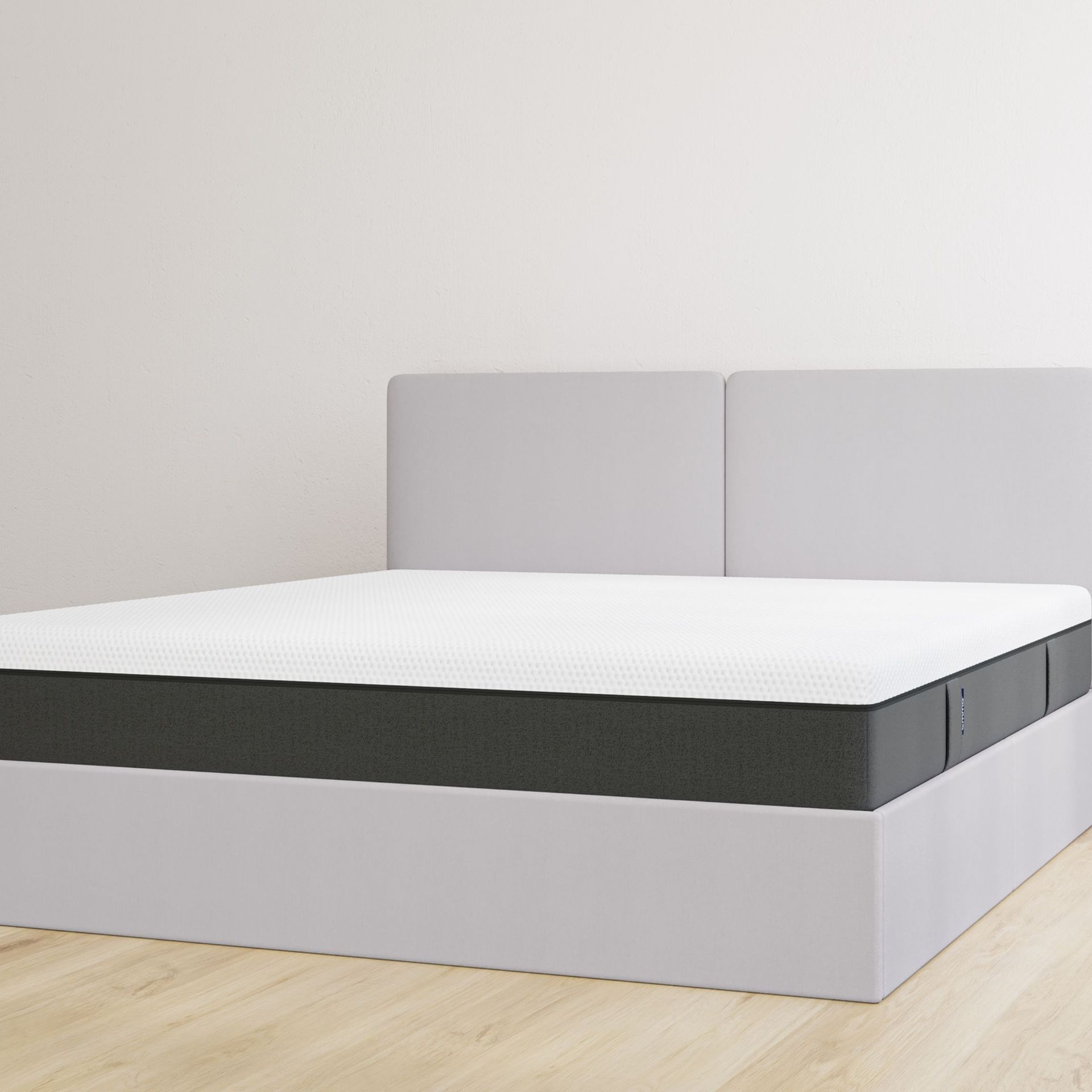 Letto contenitore matrimoniale grigio chiaro con testiera con materasso