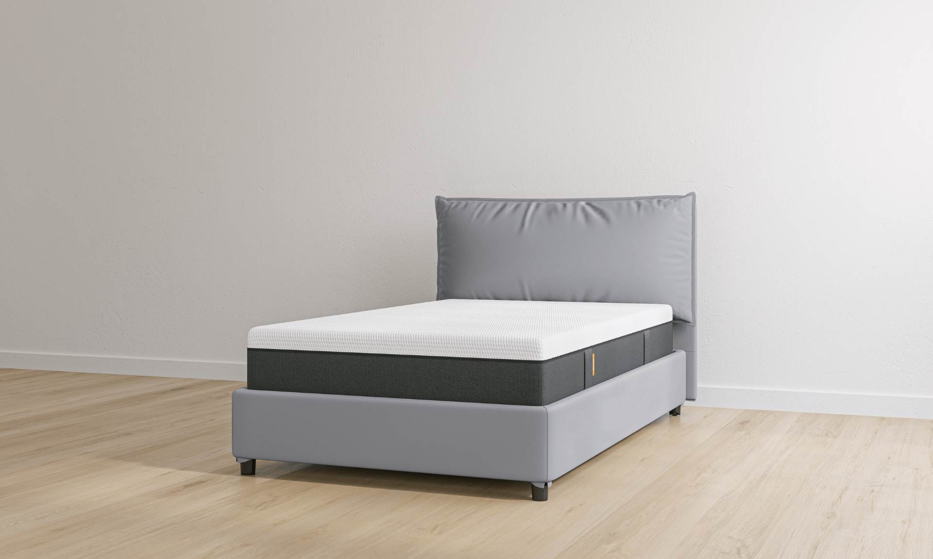 Letto contenitore grigio ecopelle singolo con materasso hybrid