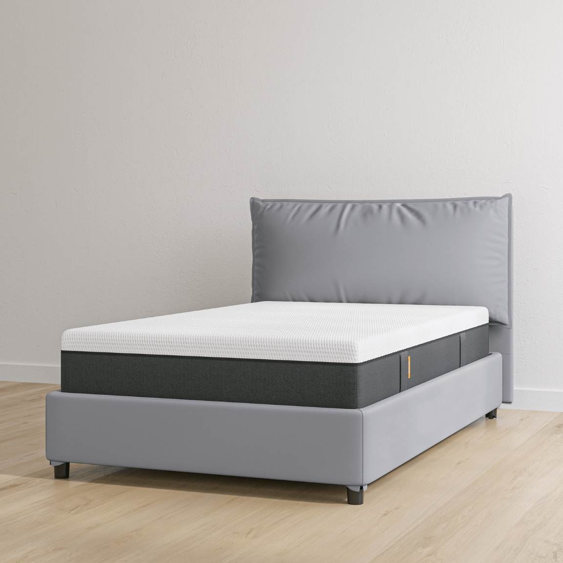 Letto contenitore grigio ecopelle singolo con materasso hybrid