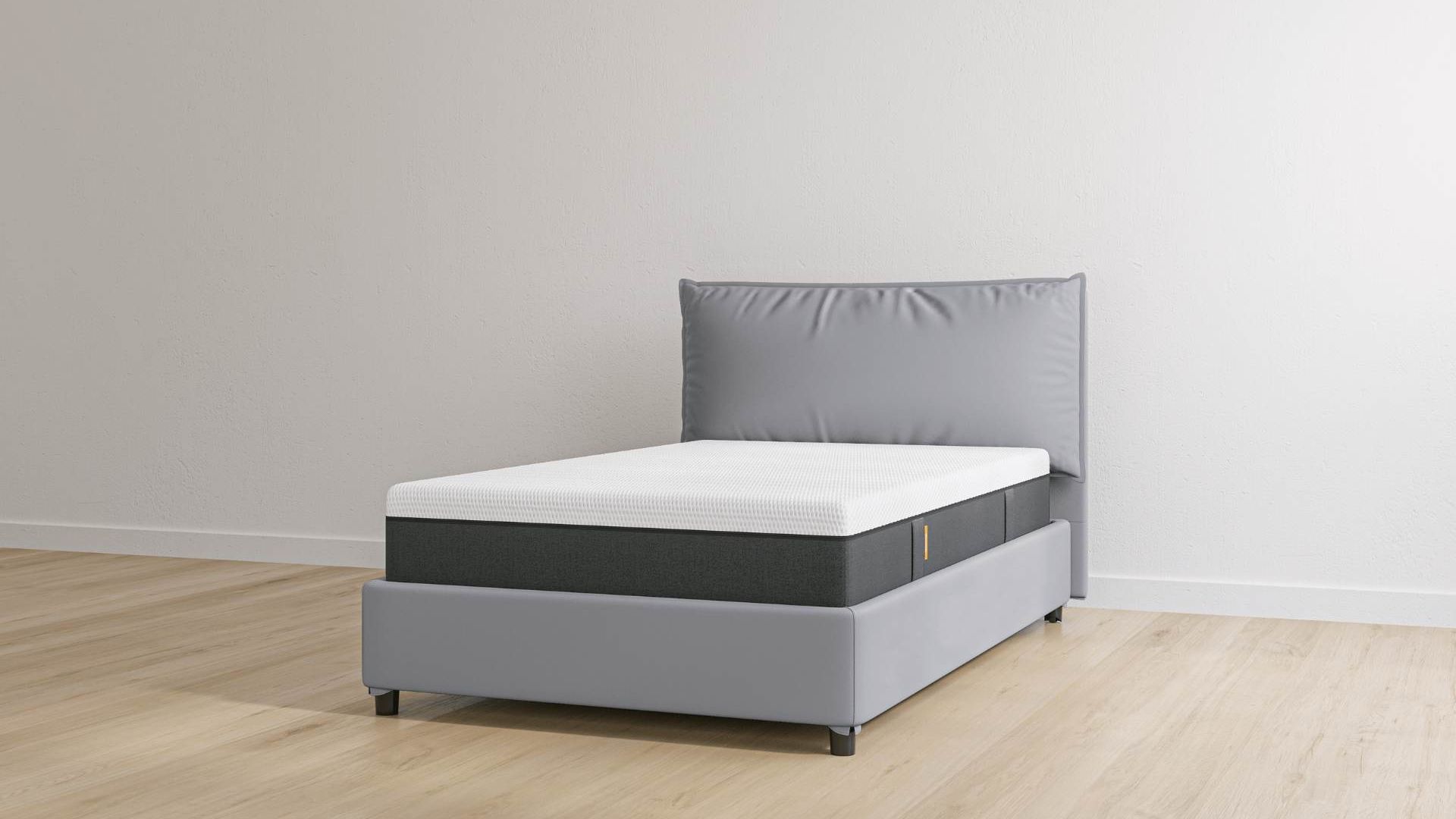 Letto contenitore grigio ecopelle singolo con materasso hybrid
