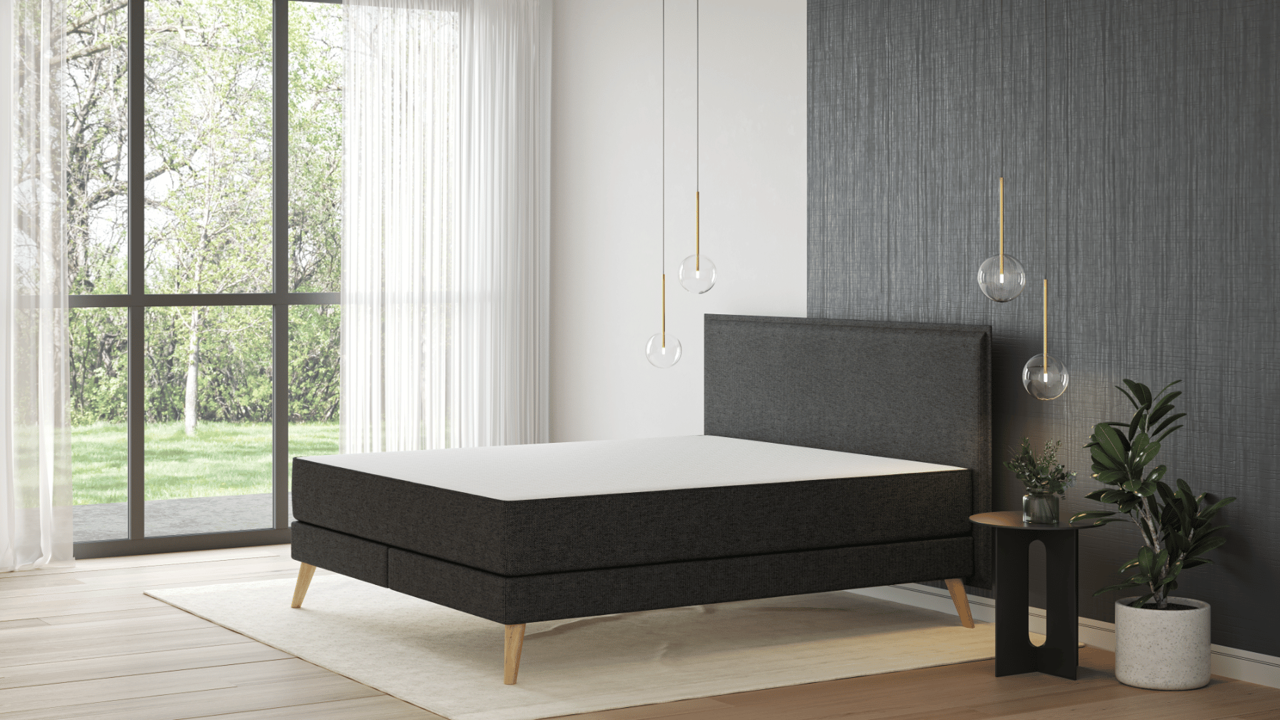 versierde slaapkamer met nadruk op het bed met matras