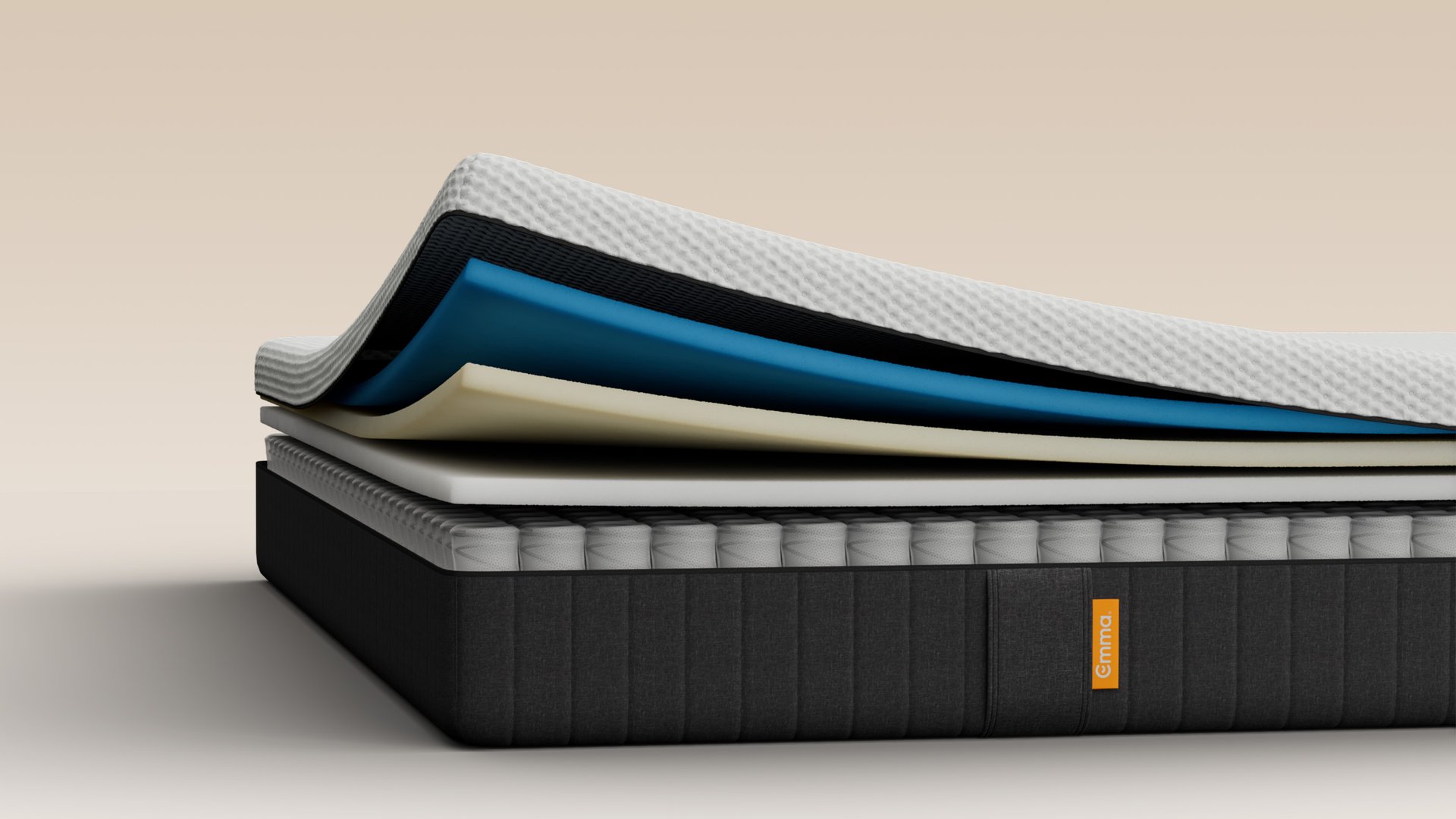 Illustrative cutaway showing the mattress layers and pocket springs.