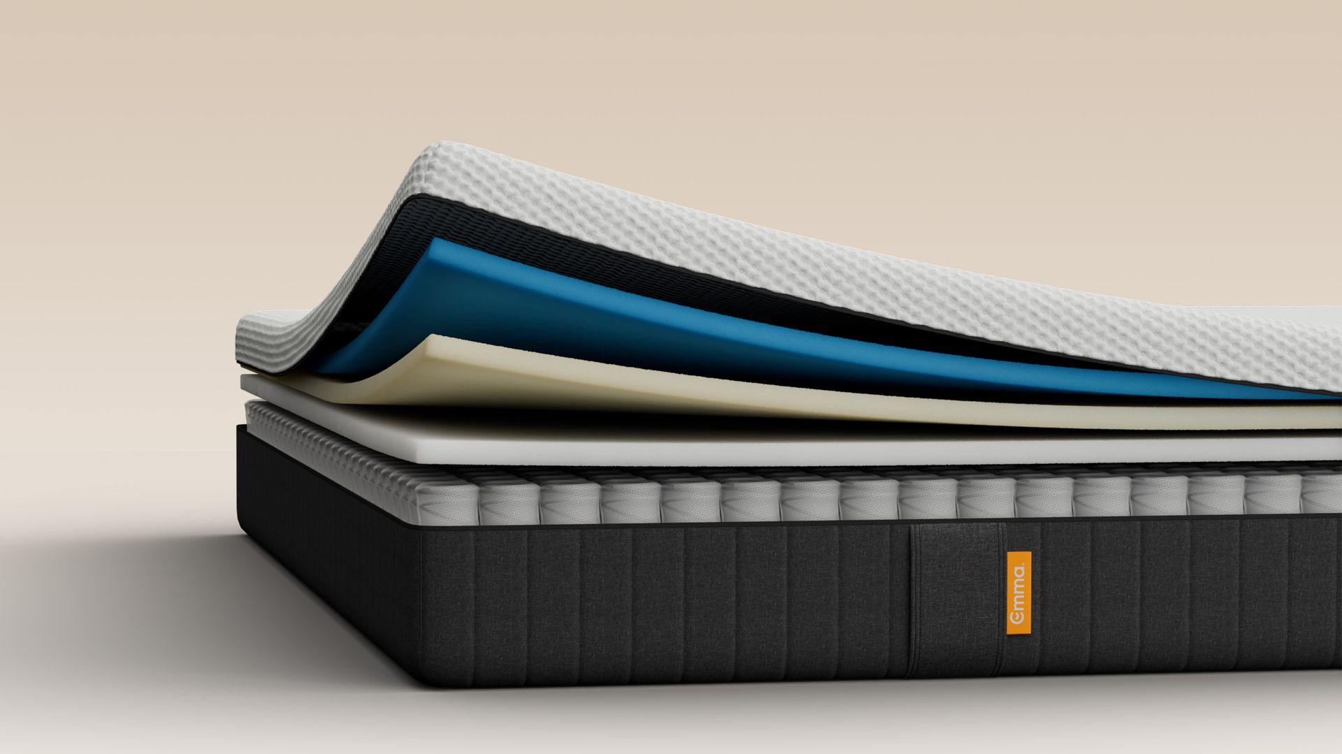 Illustrative cutaway showing the mattress layers and pocket springs.