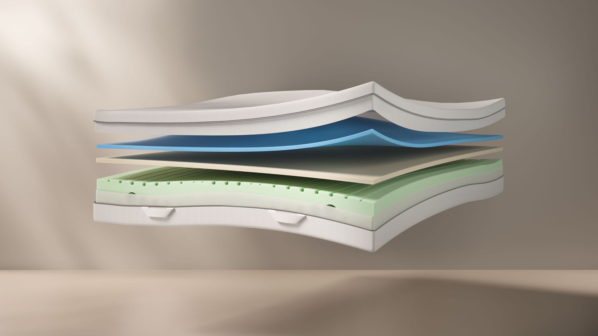 Materasso in memory con strati aperti e visibili