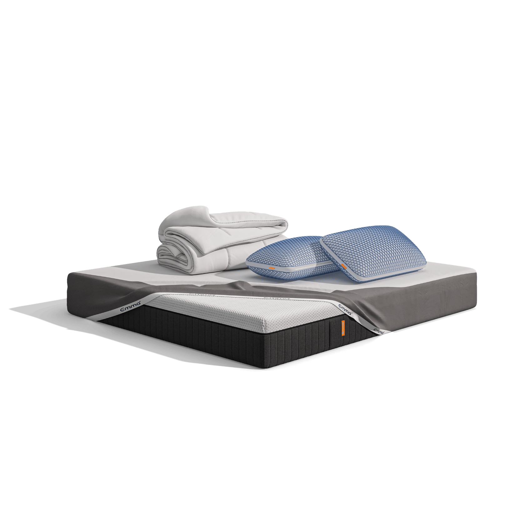 Uma imagem do pack 4 Estações, que inclui um colchão Emma Original, Almofadas Emma Original Elite, um edredon 4 Estações e uma capa protetora