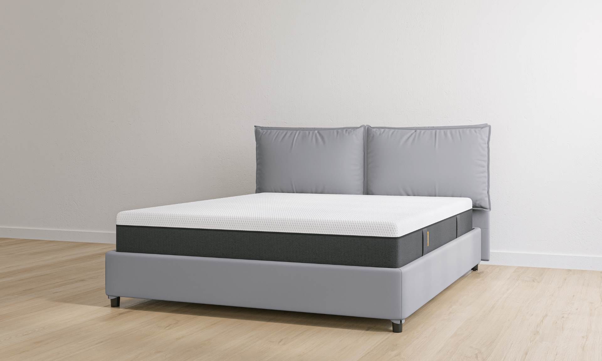 Letto contenitore grigio pelle matrimoniale con materasso hybrid