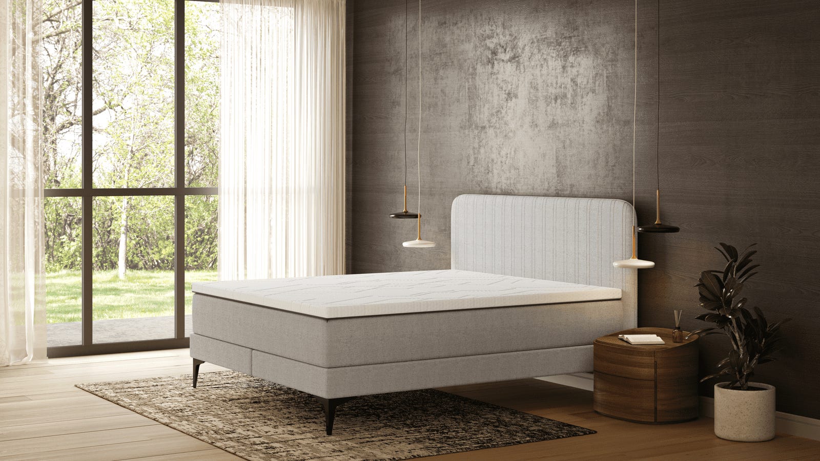 Signature - Light Grey - Tufted HB - Metal Ft - Diamond Top