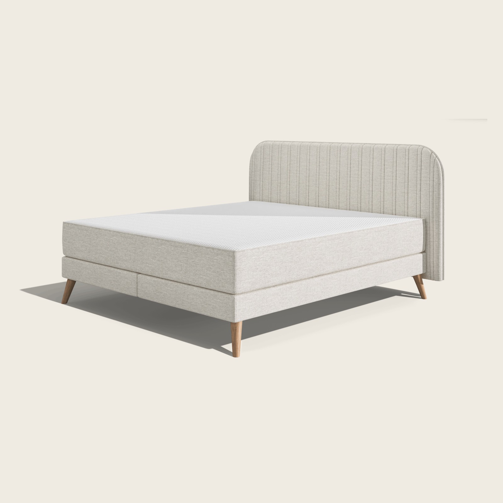 Emma Original Elite Boxspringbett – Beige - 140x200cm - Kopfteil Streifen - Metallfüße