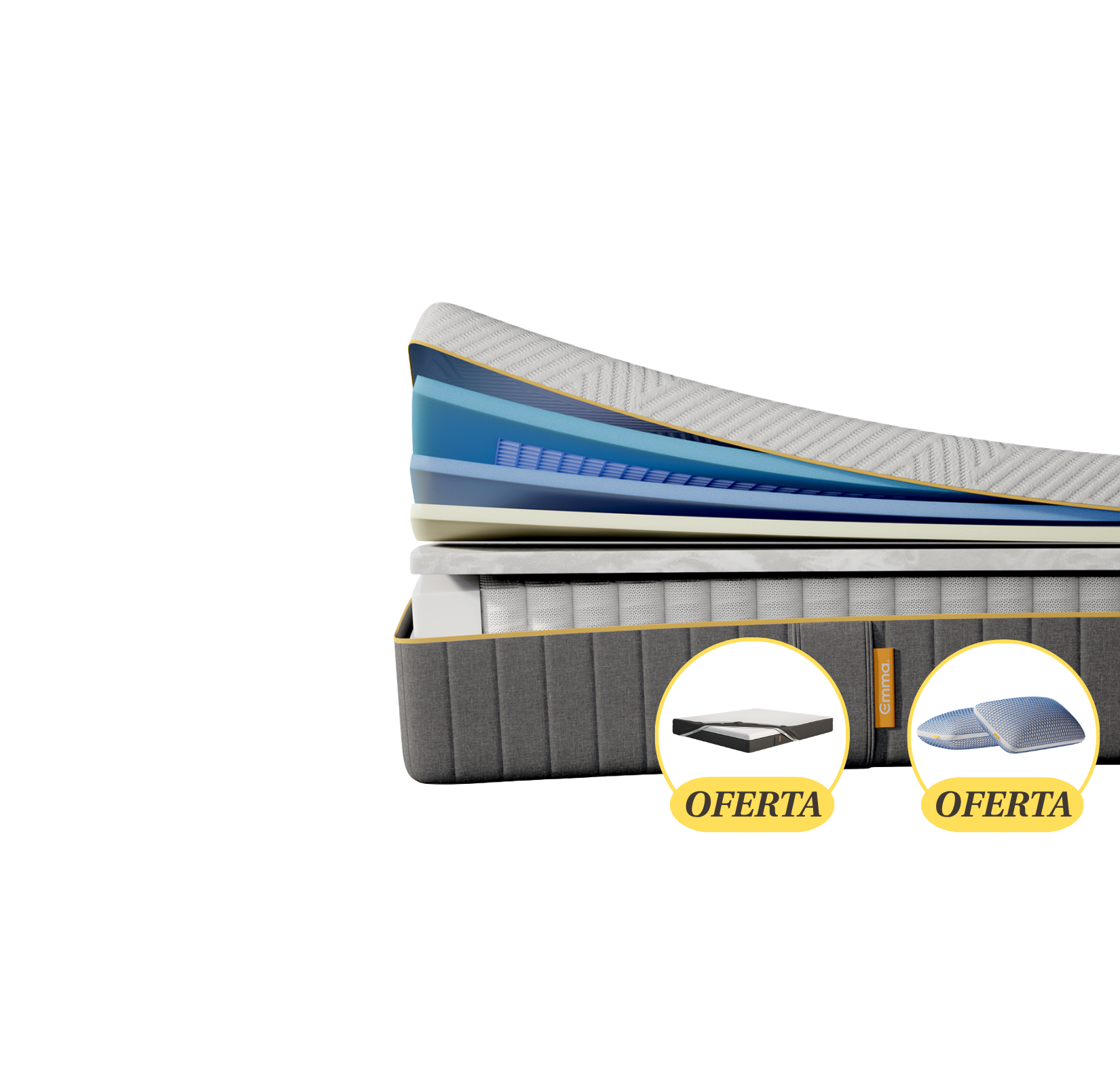 Imagem do colchão Emma Original Elite com detalhes das camadas visíveis