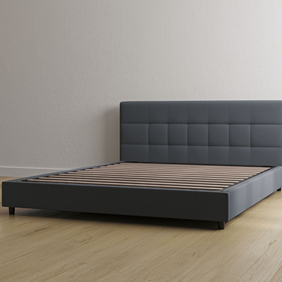 Letto contenitore grigio scuro con testiera