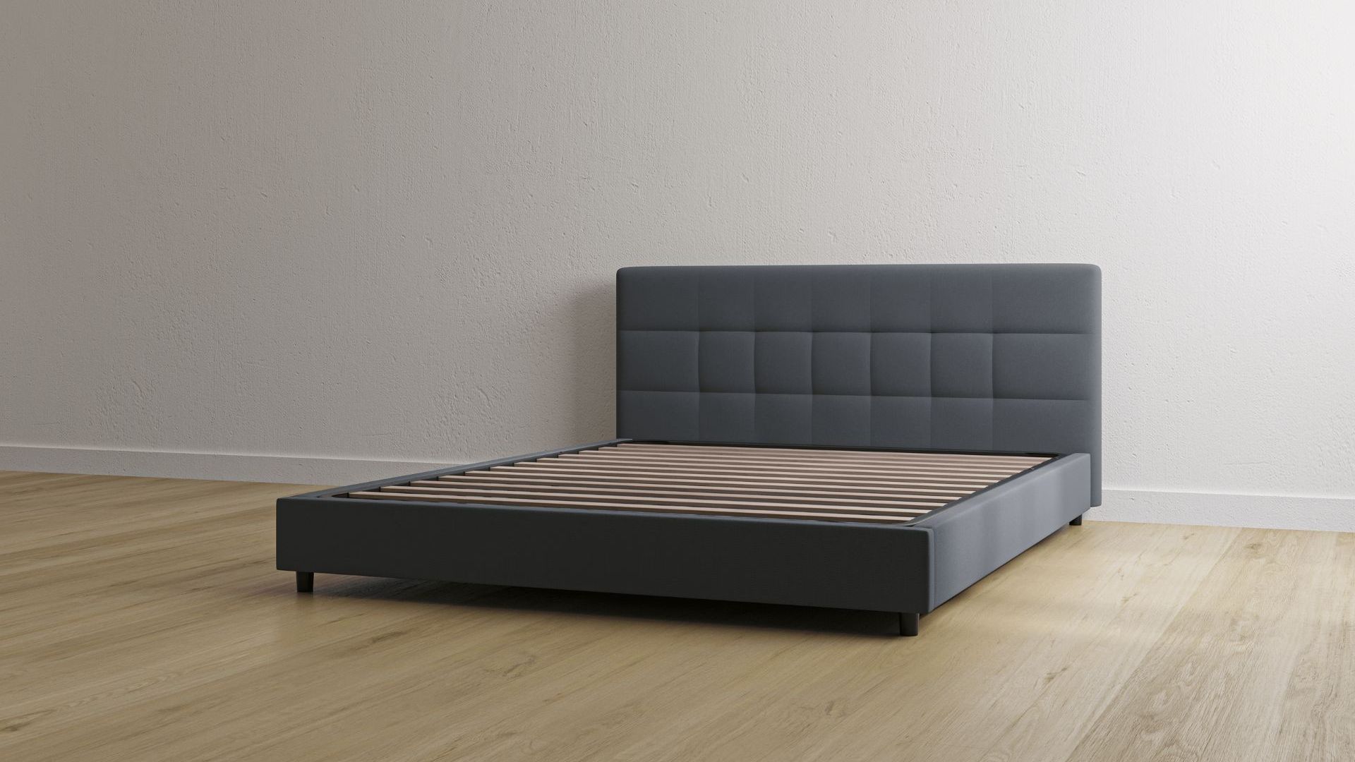 Letto contenitore grigio scuro con testiera