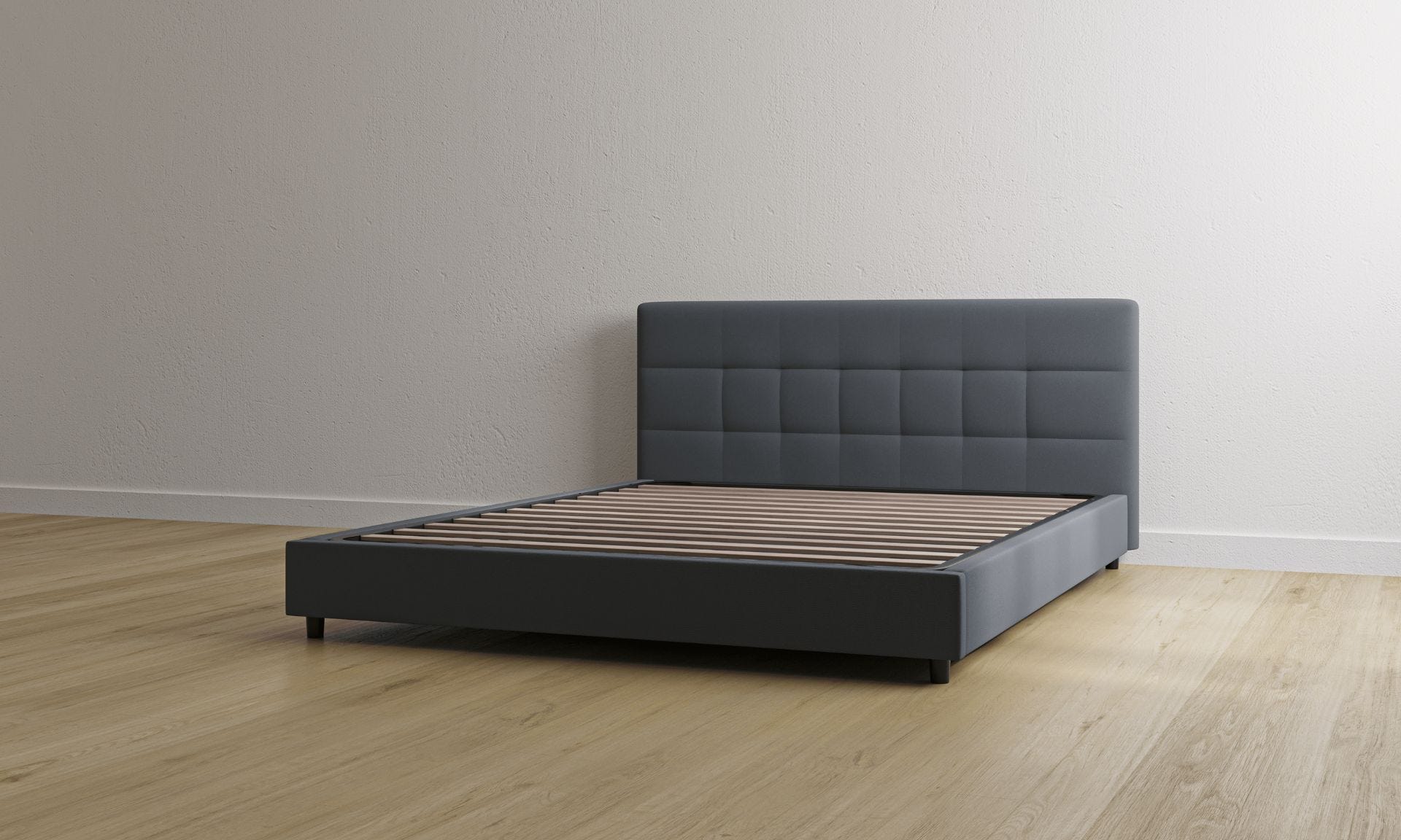 Letto contenitore grigio scuro con testiera