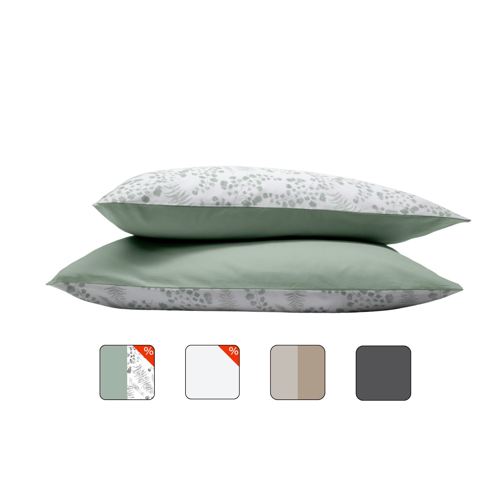 Uma imagem com fronhas de almofada Emma, na cor verde eucalipto