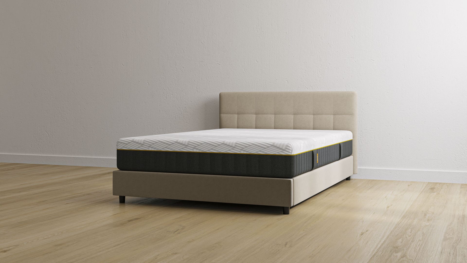 Letto contenitore beige con testiera con materasso