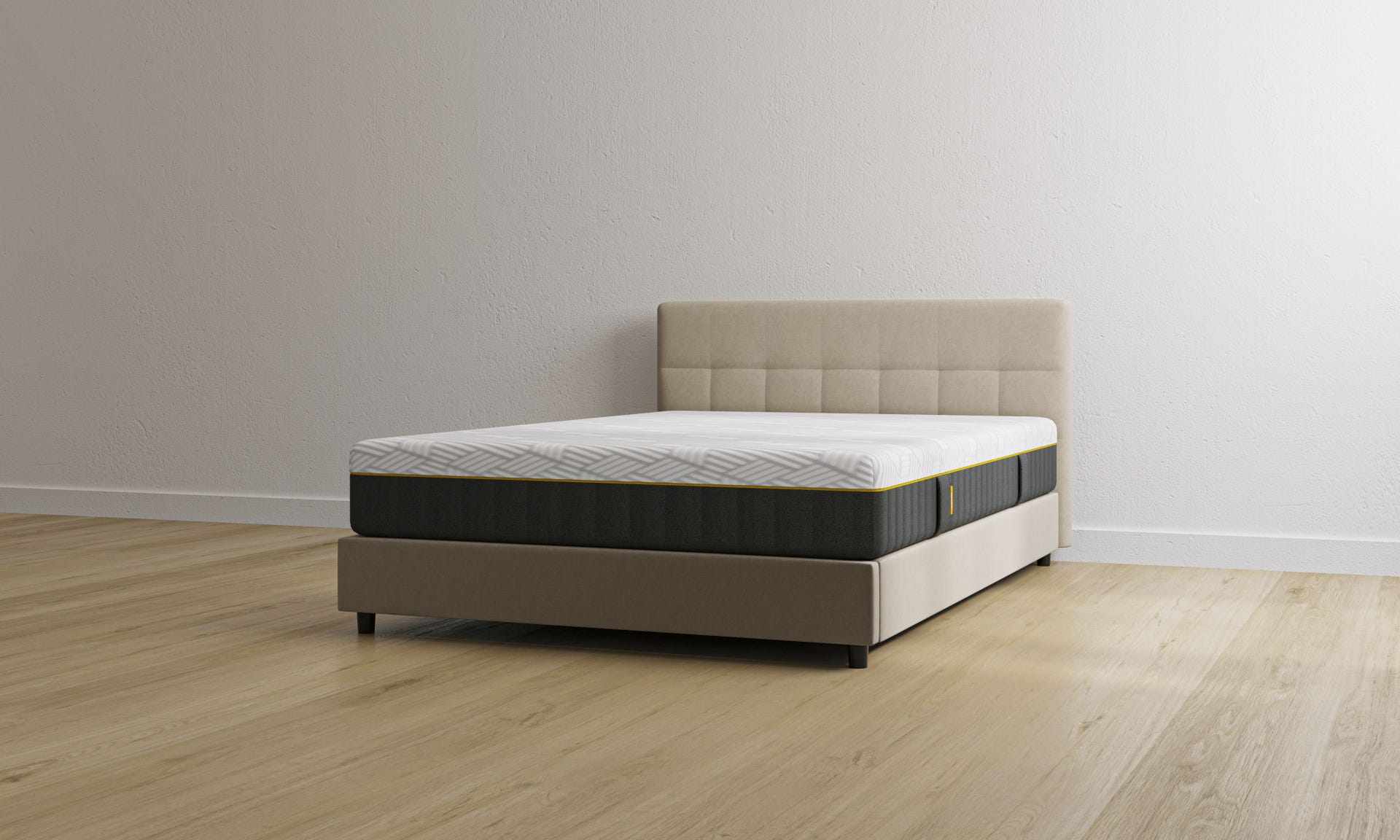 Letto contenitore beige con testiera con materasso