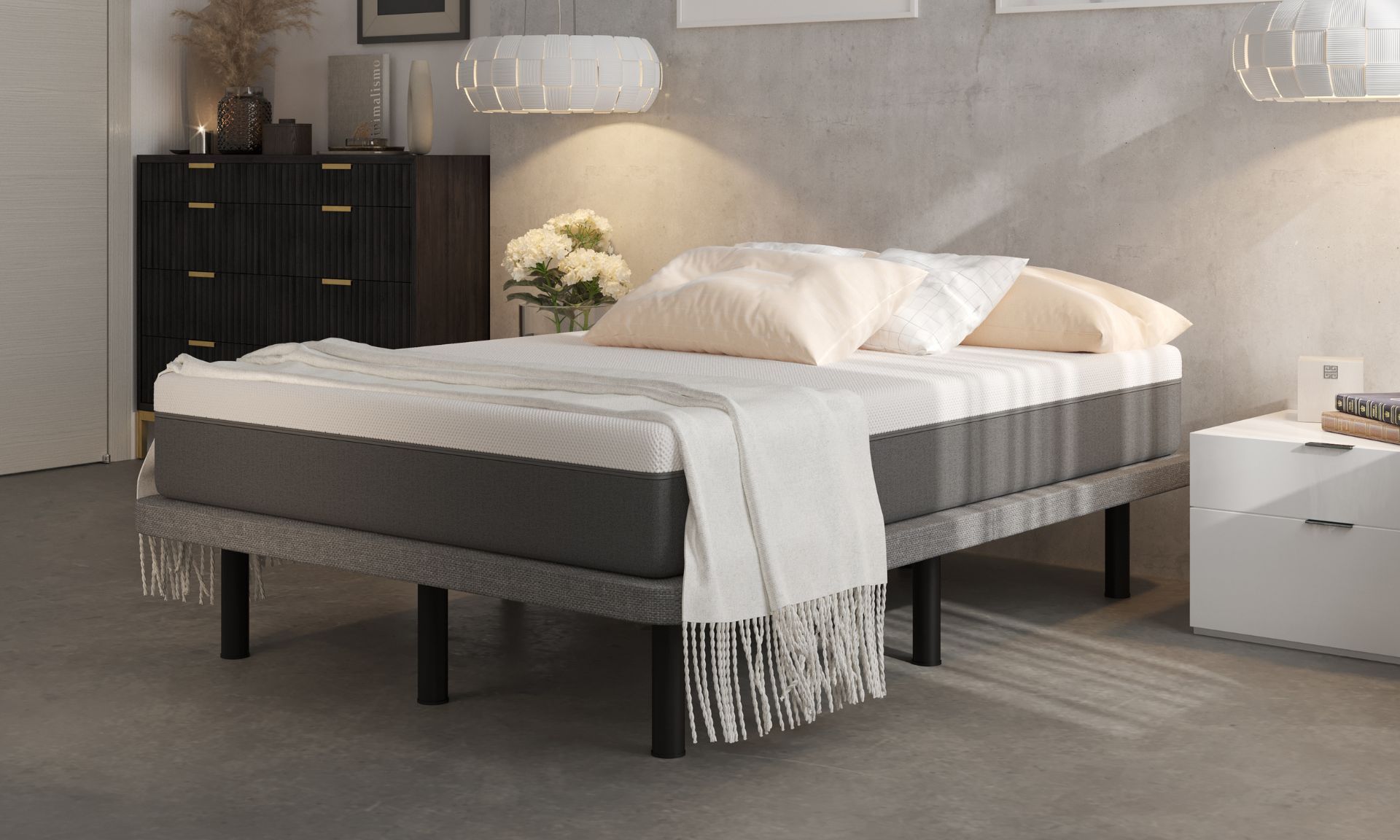 Base tapizada con colchón Emma en dormitorio
