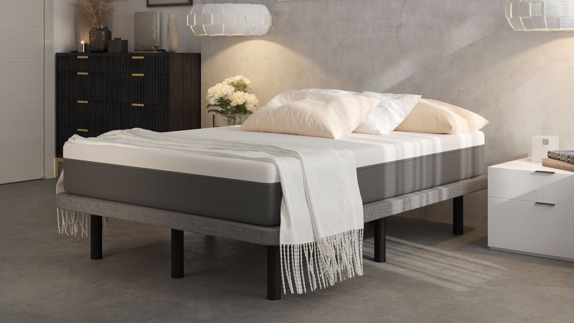 Base tapizada con colchón Emma en dormitorio