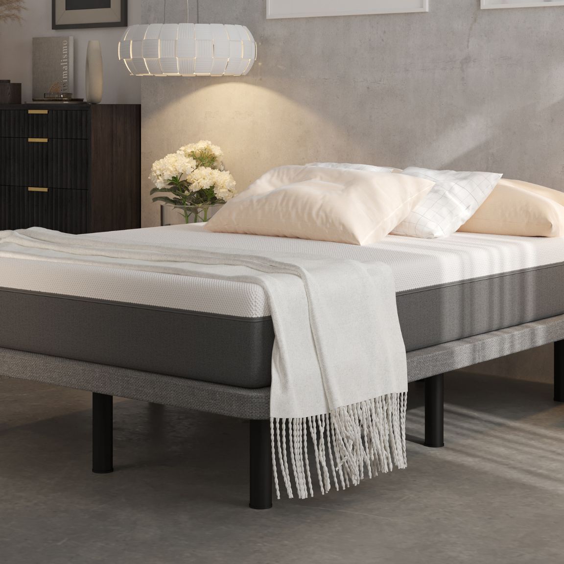 Base tapizada con colchón Emma en dormitorio