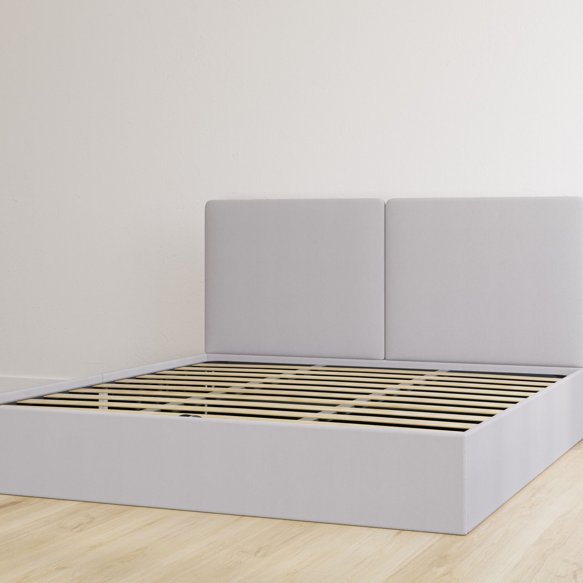 Letto contenitore matrimoniale grigio chiaro con testiera
