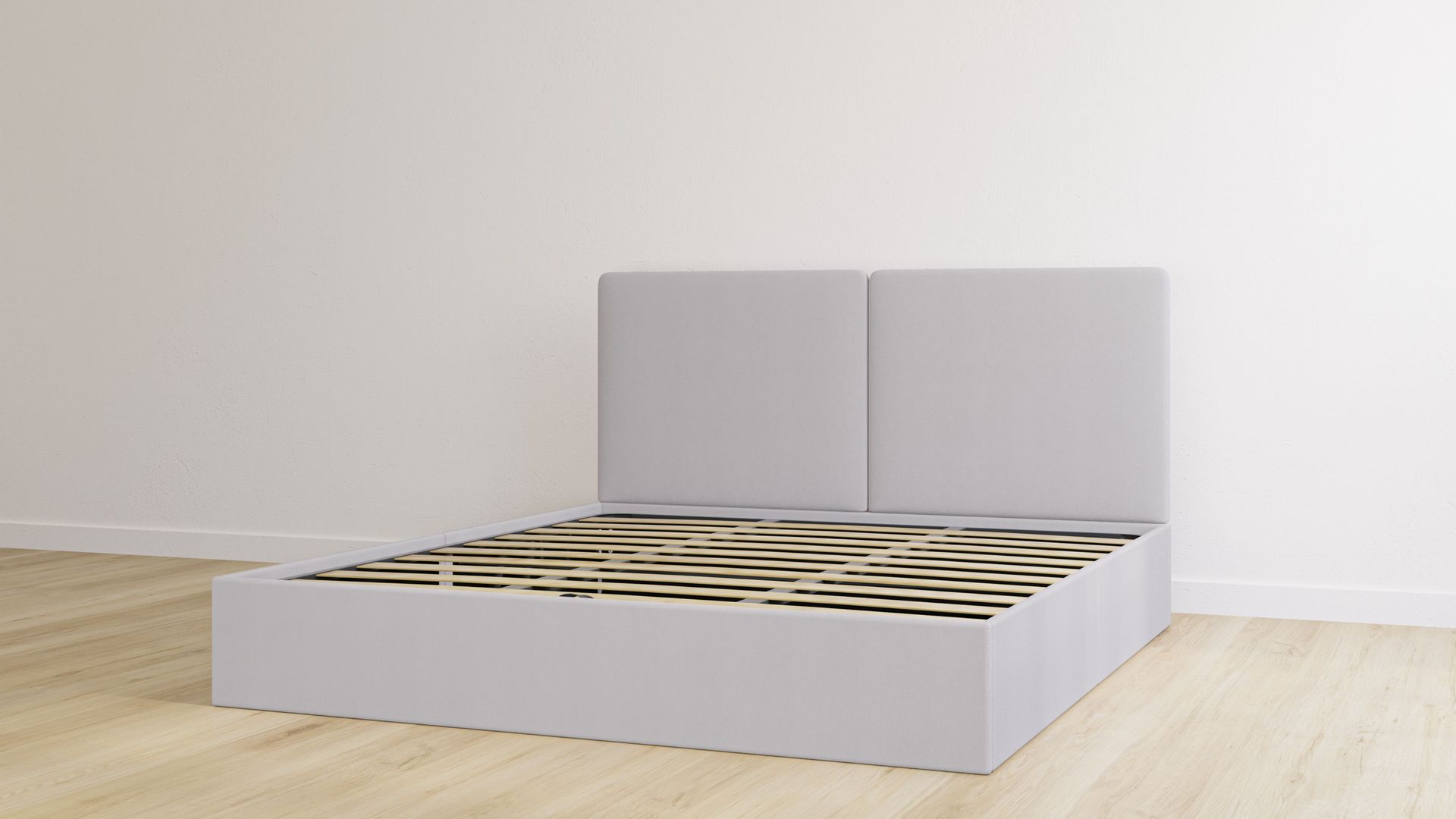 Letto contenitore matrimoniale grigio chiaro con testiera