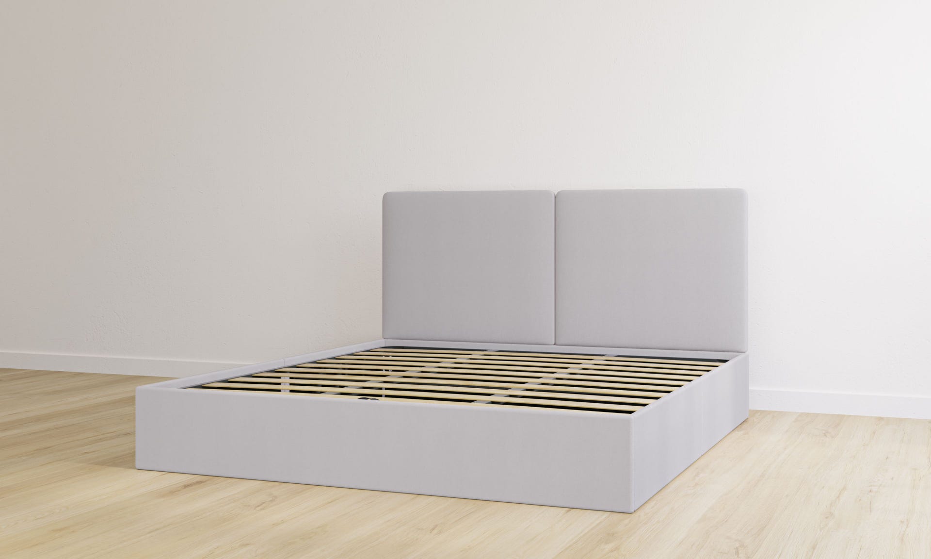 Letto contenitore matrimoniale grigio chiaro con testiera