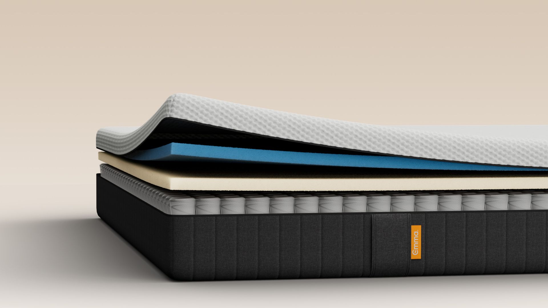 Illustrative cutaway showing the mattress layers and pocket springs.