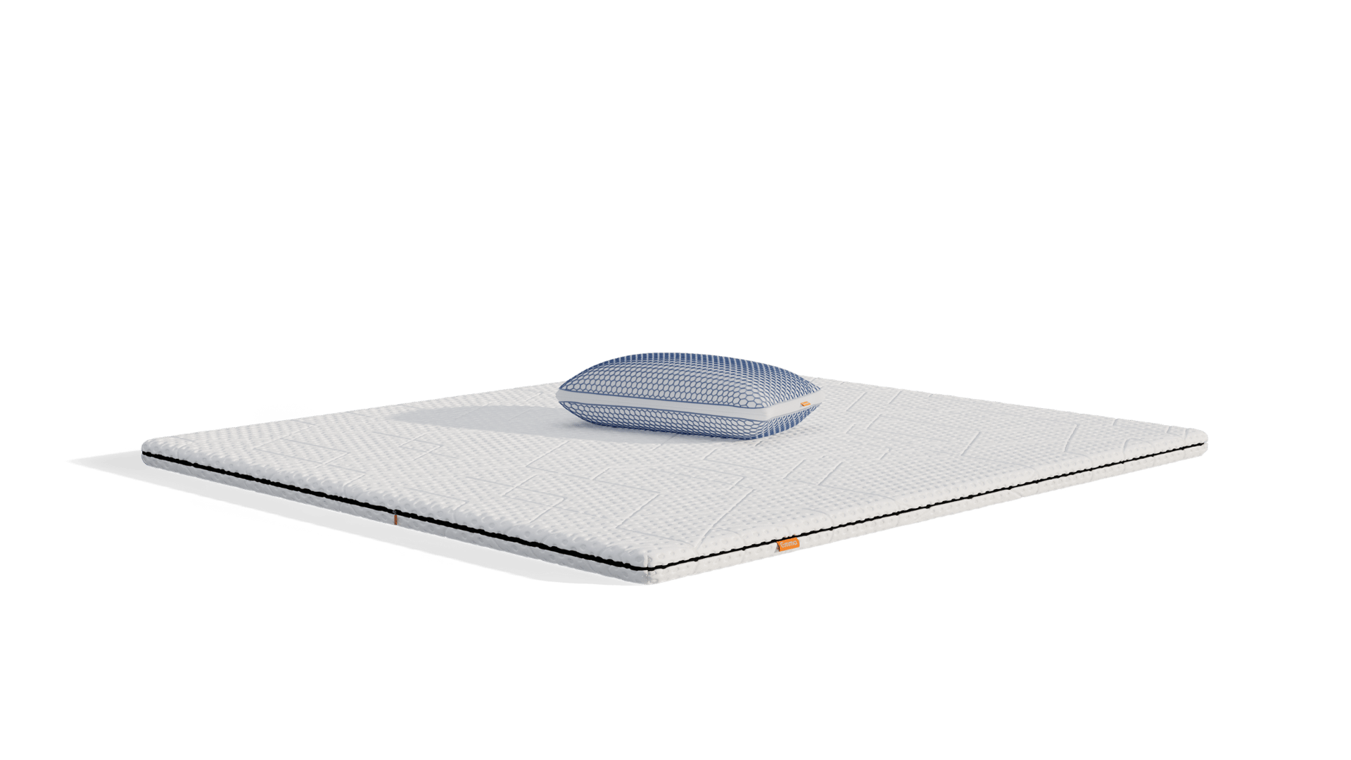 Uma imagem do Kit Emma Elite, que inclui um sobrecolchão Zero Gravity, e uma Almofada Emma Original Elite