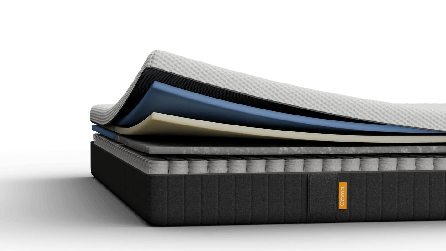 Aufgeschnittene Emma Matratze mit sichtbaren Schichten.
