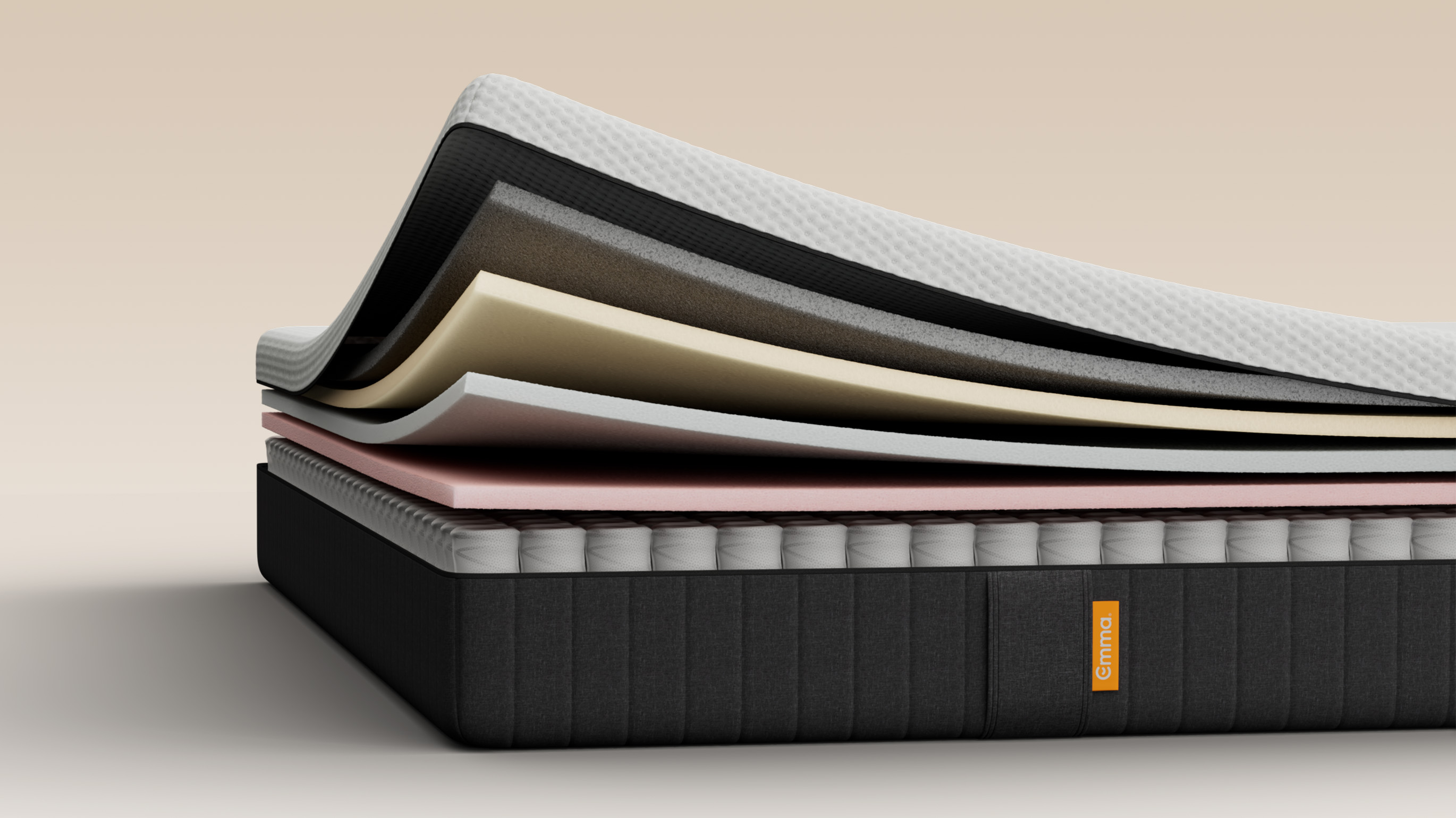 The side view of the Emma Original Pro Mattress cut open and showing the 6 layers of advanced comfort.