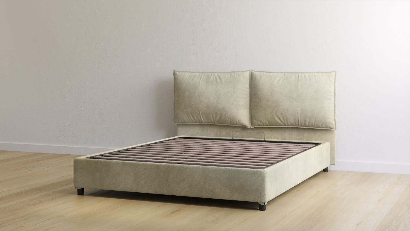 Letto contenitore in microfibra matrimoniale color sabbia