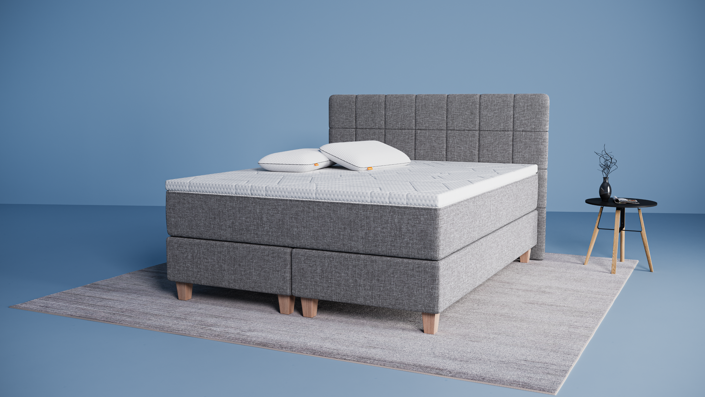 Original Boxspringbett Set mit 2 Premium Stützpolster und Premium Topper