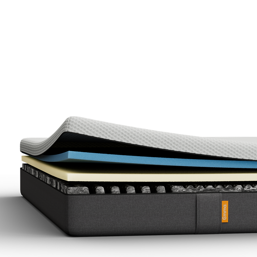 Aufgeschnittene Emma 25 Flip Matratze mit sichtbaren Schichten.